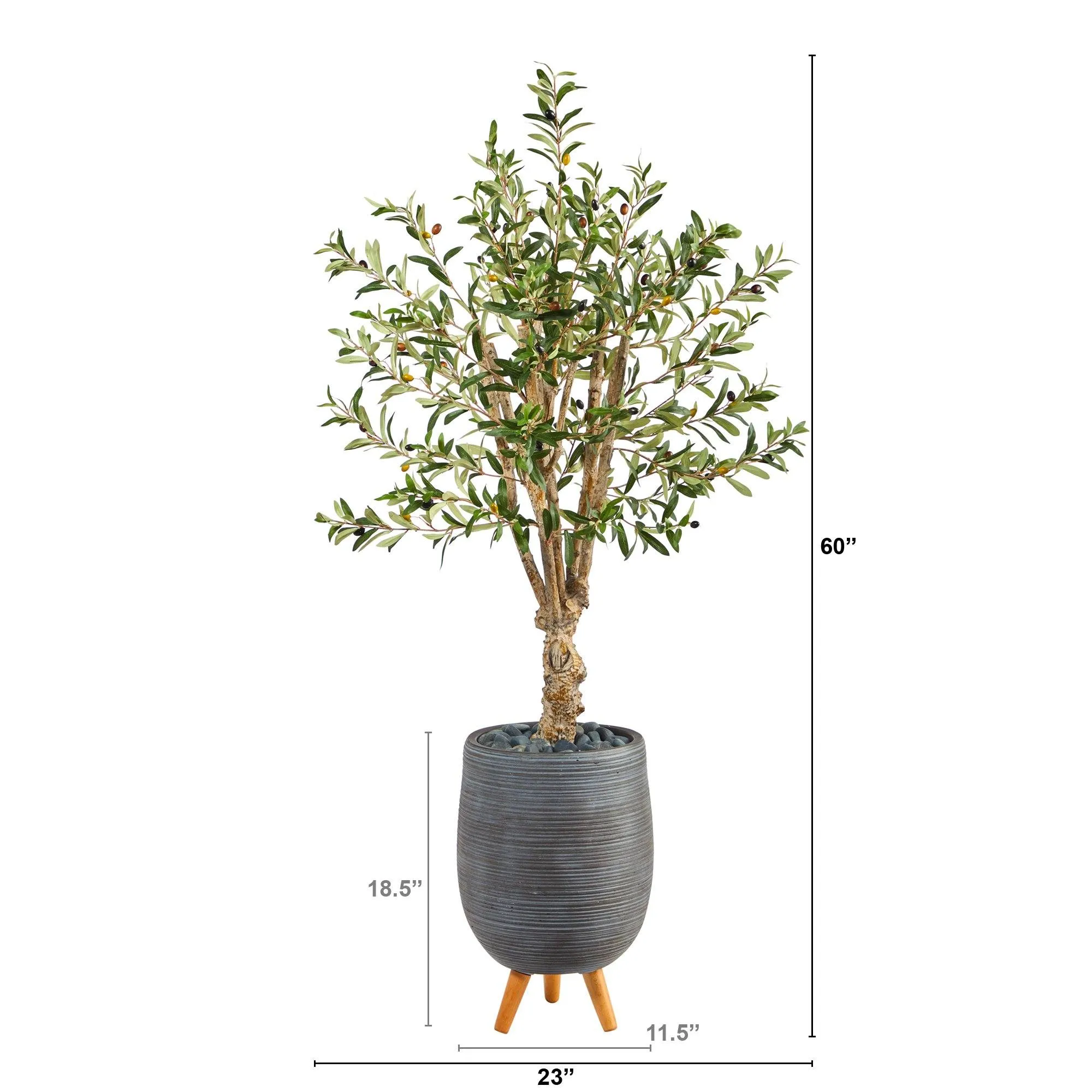 5’ Olive Artificial Tree in Gray Tri-Pod Planter