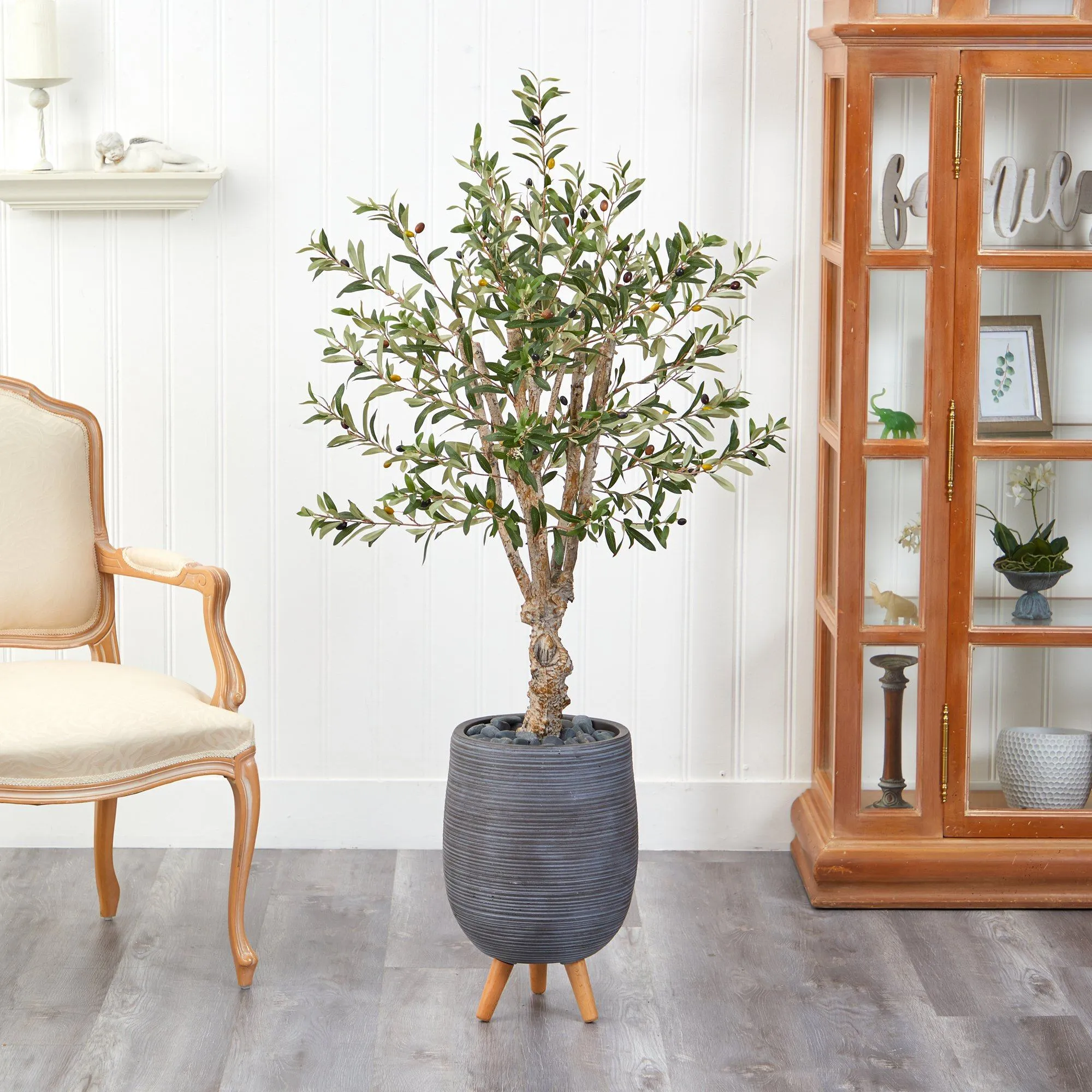 5’ Olive Artificial Tree in Gray Tri-Pod Planter