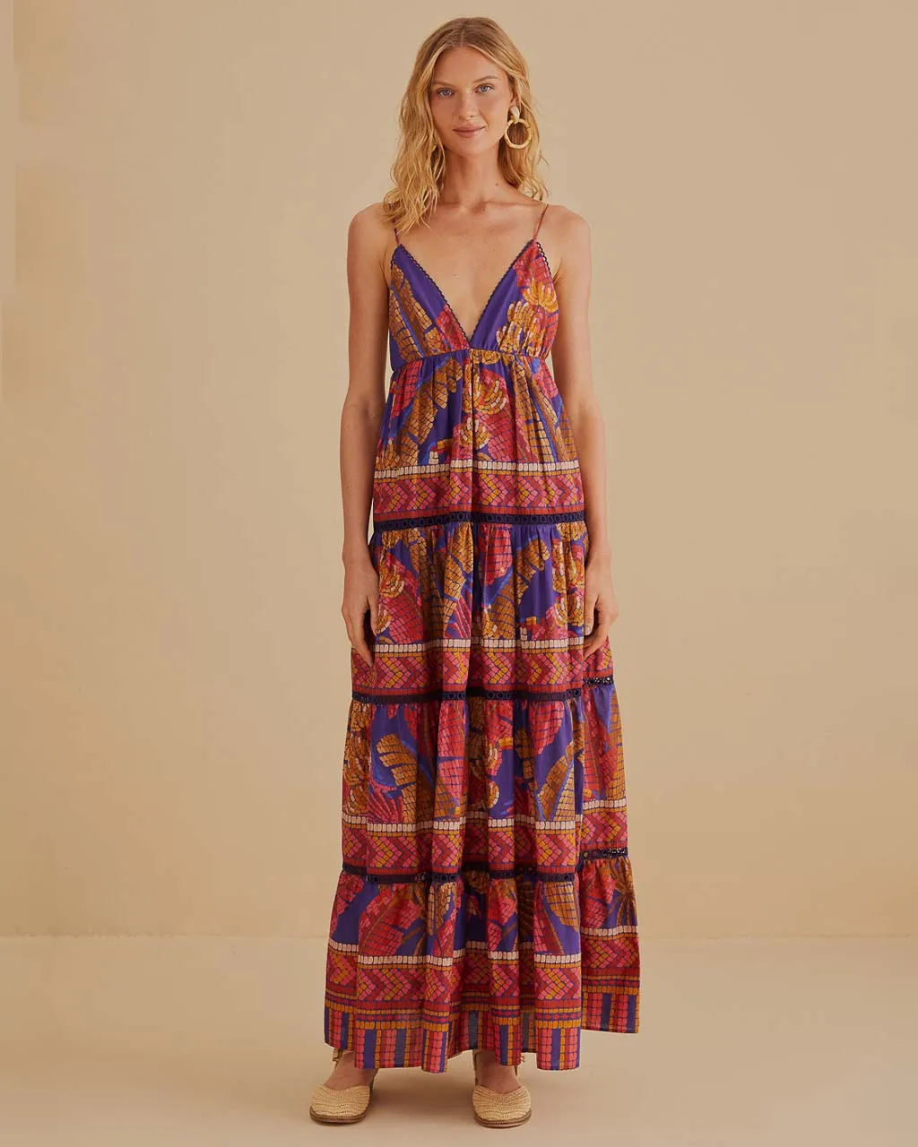 Blue Forest Mosaic Sleeveless Maxi Dress