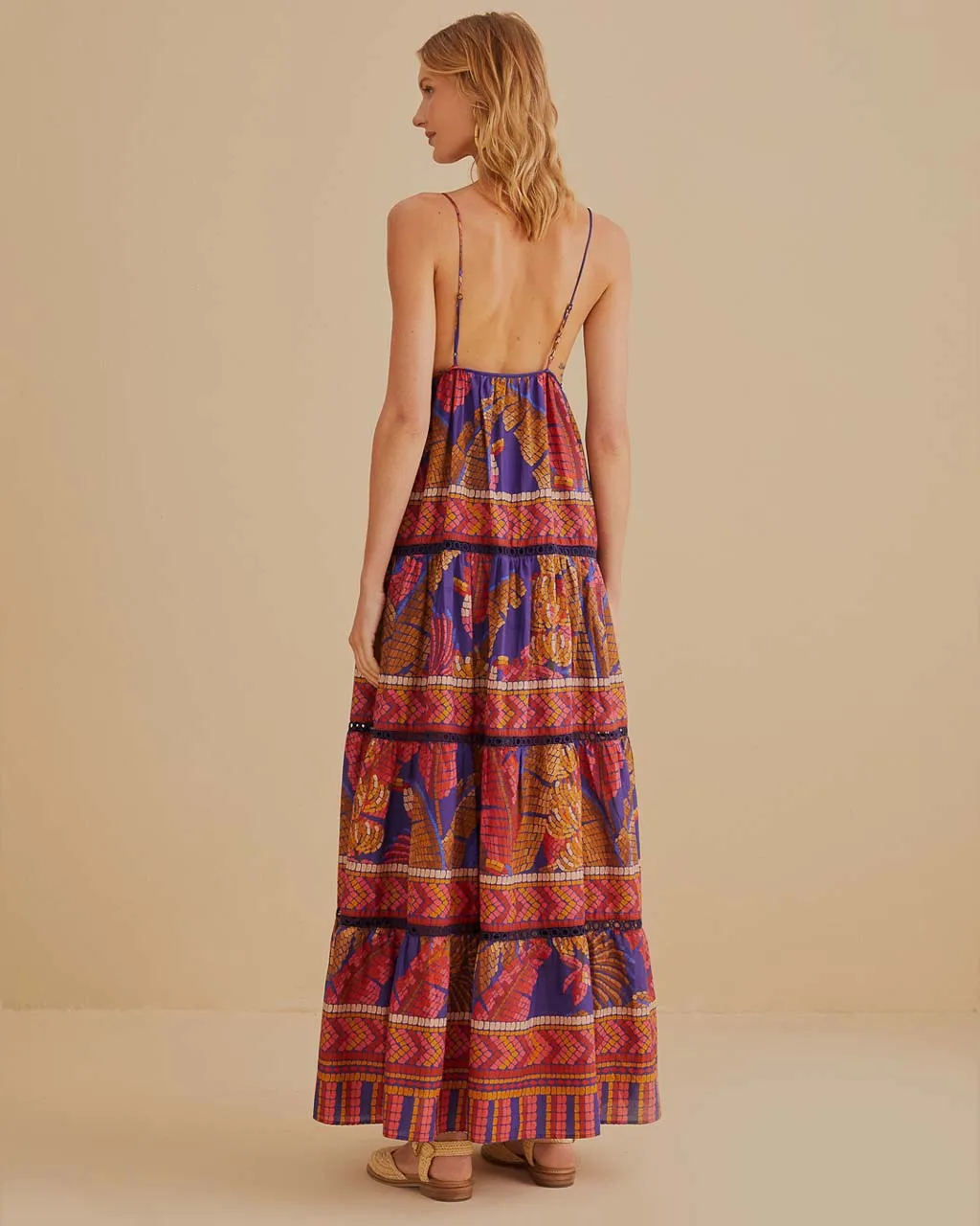 Blue Forest Mosaic Sleeveless Maxi Dress