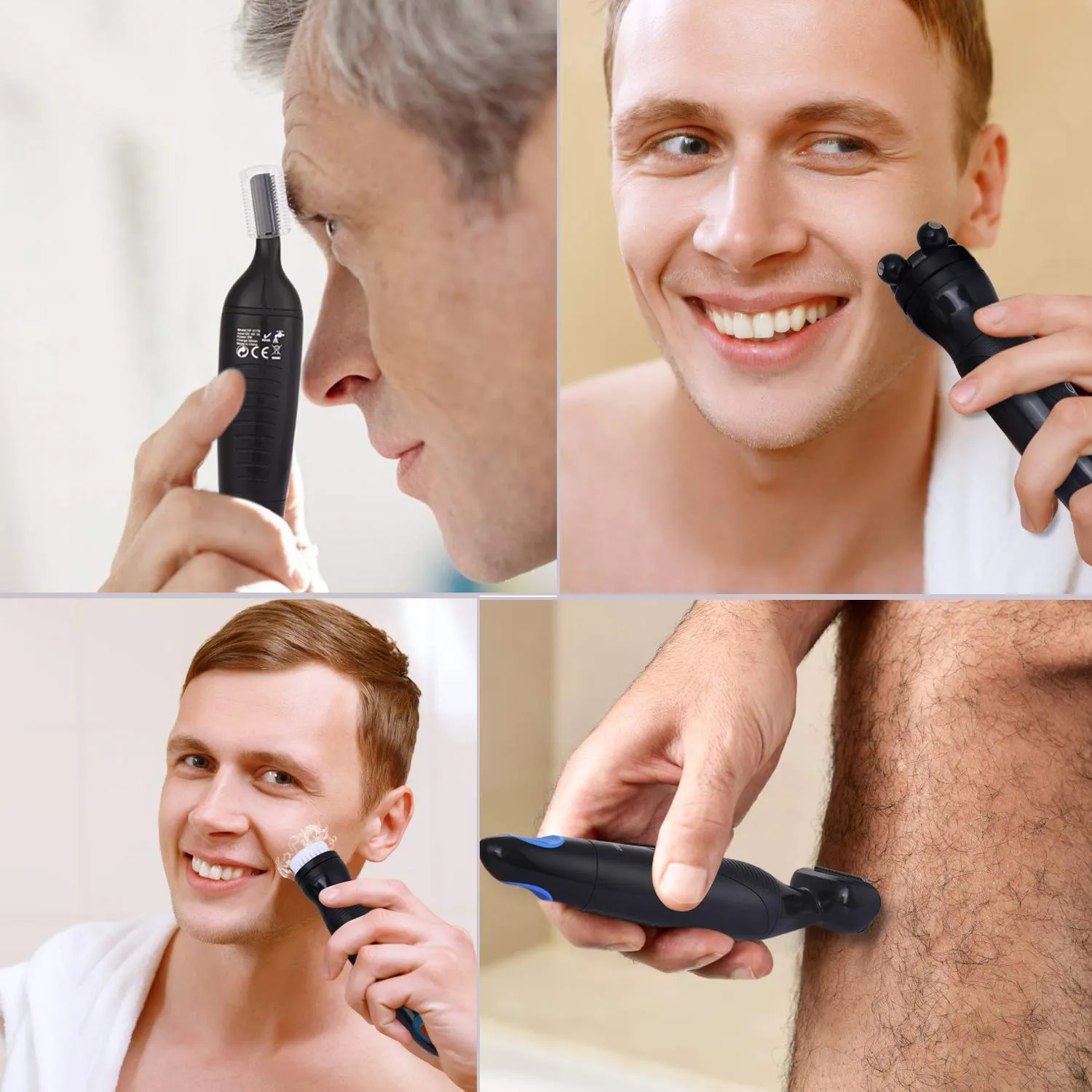 Hatteker Mens Grooming Kit 6 in 1 USB Rechargeable Body Hair Trimmer with Nose/Ear, Eyebrow Hair Trimmer,Facial Cleansing, Massaging Head,Silicone Head -Washable Personal Care Set