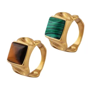 Luxurious Vintage Tiger's Eye Titanium Steel Ring - Women's Stacked Jewelry