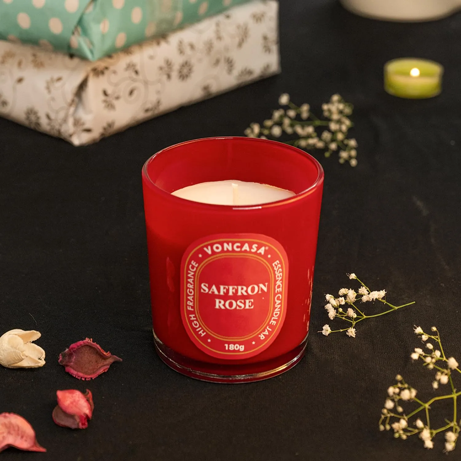 Market99 Saffron Rose Candle Eco-Friendly & Non-Toxic - Infused with Essential Oils - with Sea-Breeze Scented Candles Diwali Gift Pack - 30 Hr Burn Time - 180 gm