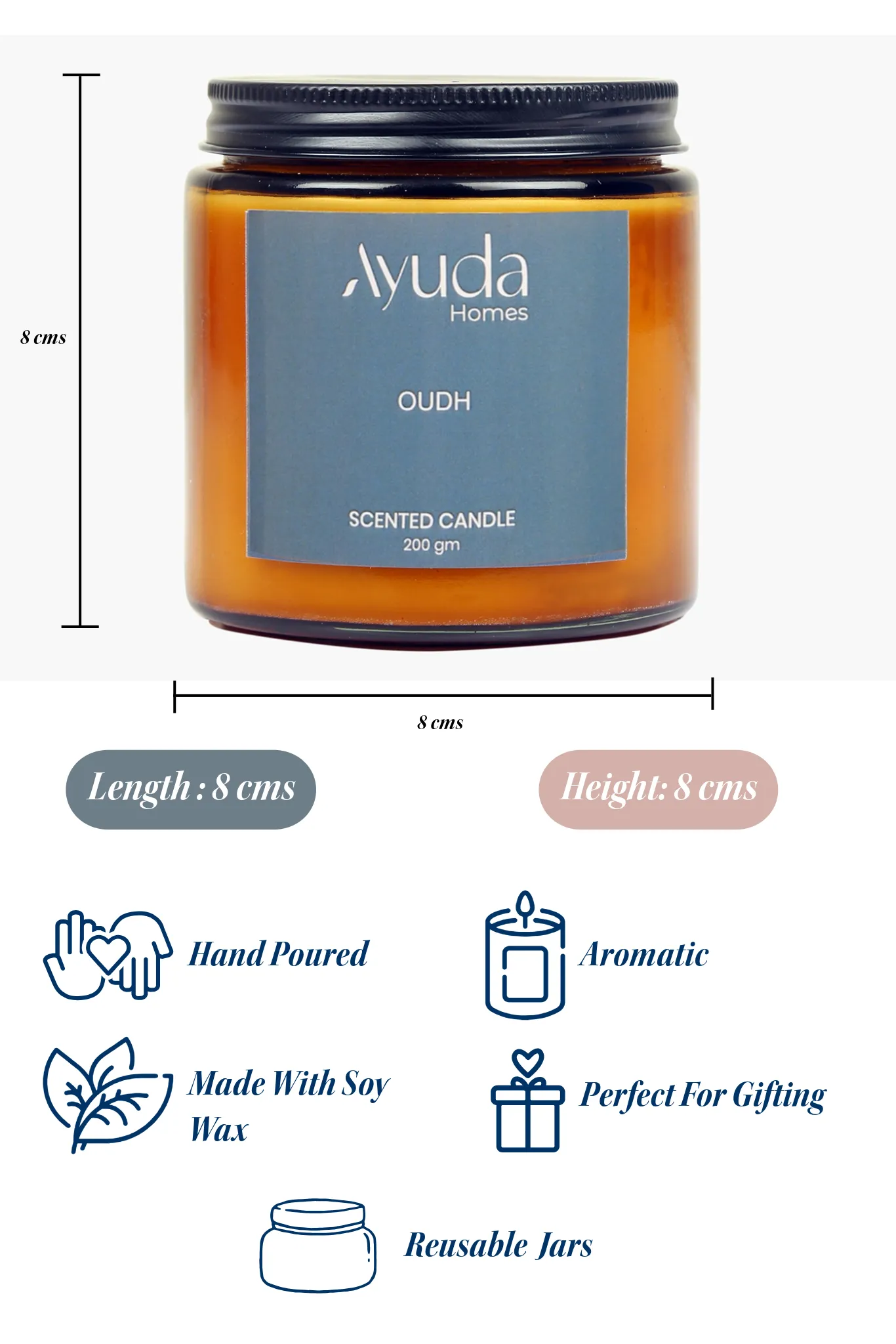 Oudh Scented Candle - Soy Wax | Amber Glass Jar