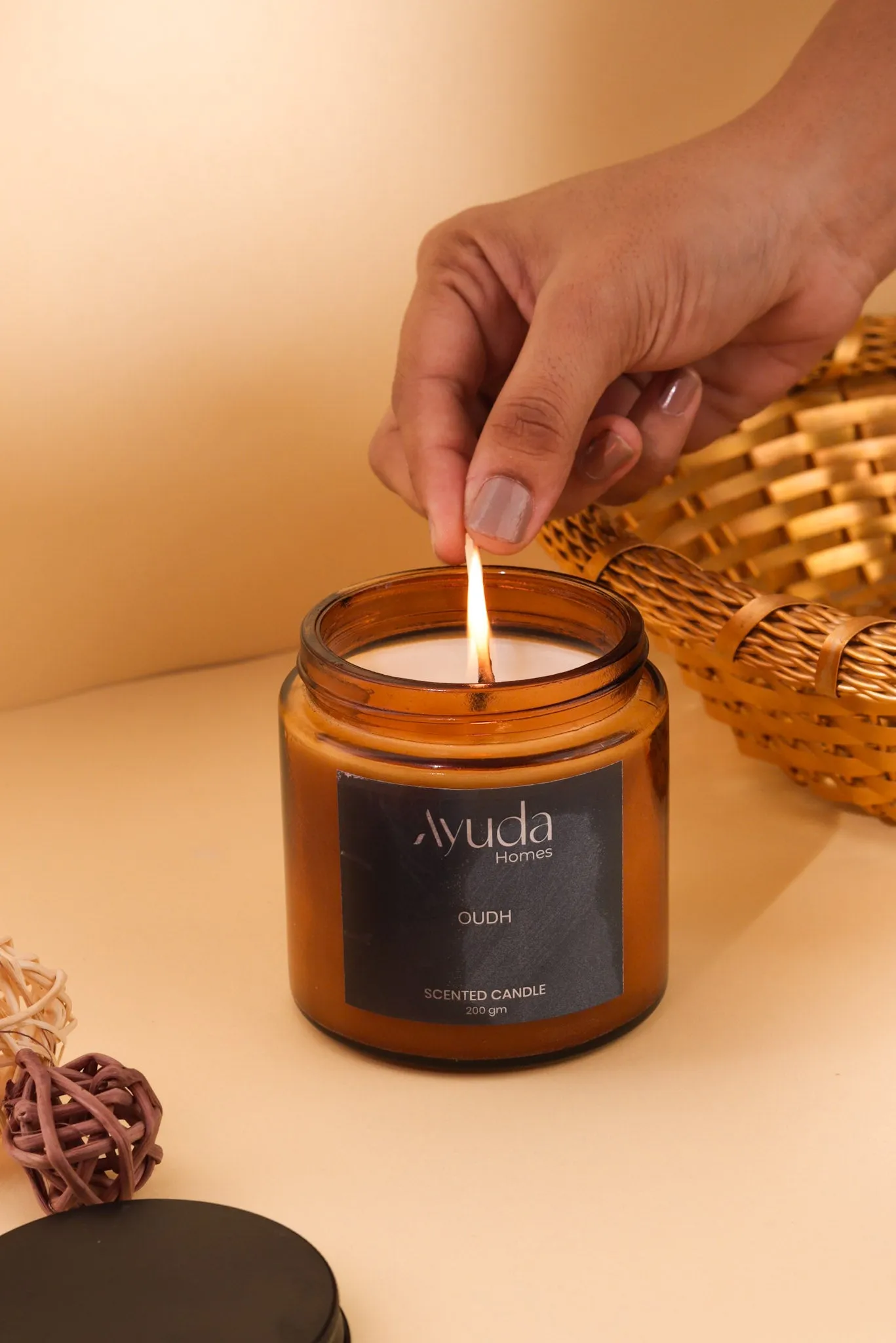 Oudh Scented Candle - Soy Wax | Amber Glass Jar