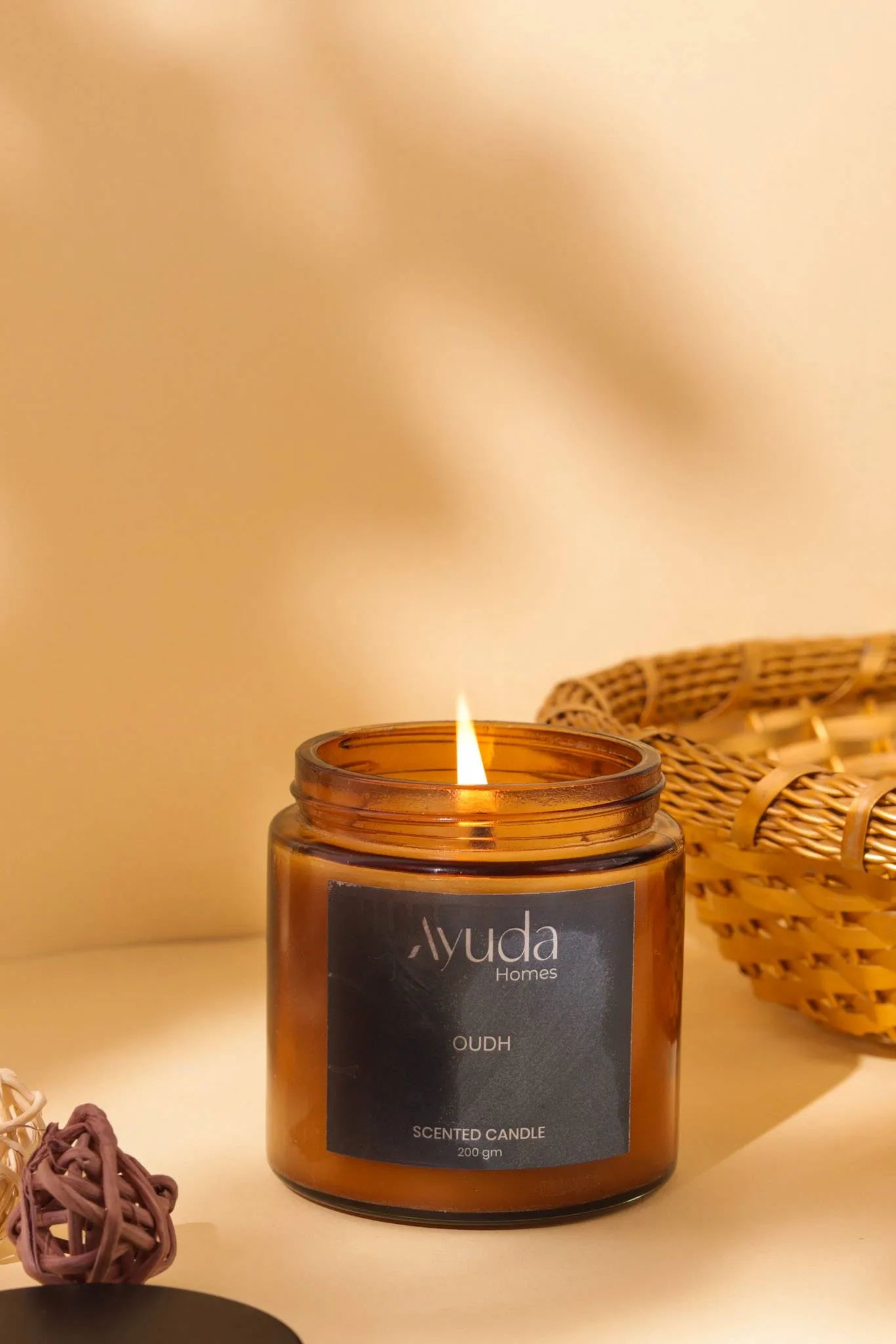 Oudh Scented Candle - Soy Wax | Amber Glass Jar