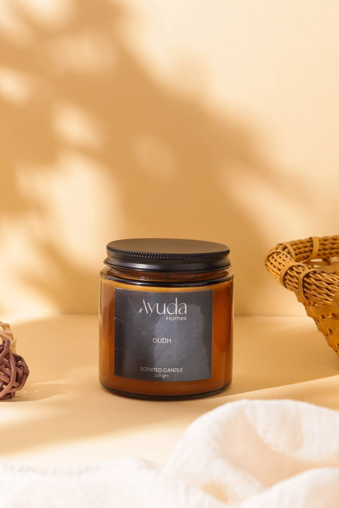 Oudh Scented Candle - Soy Wax | Amber Glass Jar