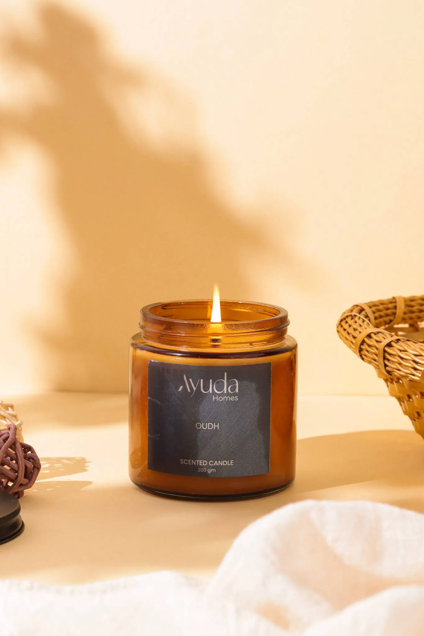 Oudh Scented Candle - Soy Wax | Amber Glass Jar