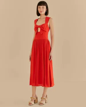 Red Bow Detail Sleeveless Midi Dress