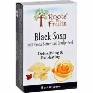 Roots & Fruits Bar Soap Black with Cocoa Butter & Orange Peel 5 Oz By Bio Nutrition Inc