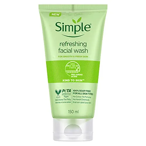 Simple Kind To Skin Refreshing Facewash, 150ml | Mild Face Wash With No Harsh Chemicals, Soap & Paraben Free | Gentle Cleanser For Sensitive Skin