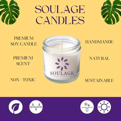 SOULAGE Premium Oud Scented Jar Candle| Luxury Aromatherapy| Hand Crafted| Natural Soy Wax| Healing & Meditation Candles| Non Toxic| Anti Mosquito| Long Burning| Smokeless & Dripless|(Set of 3)