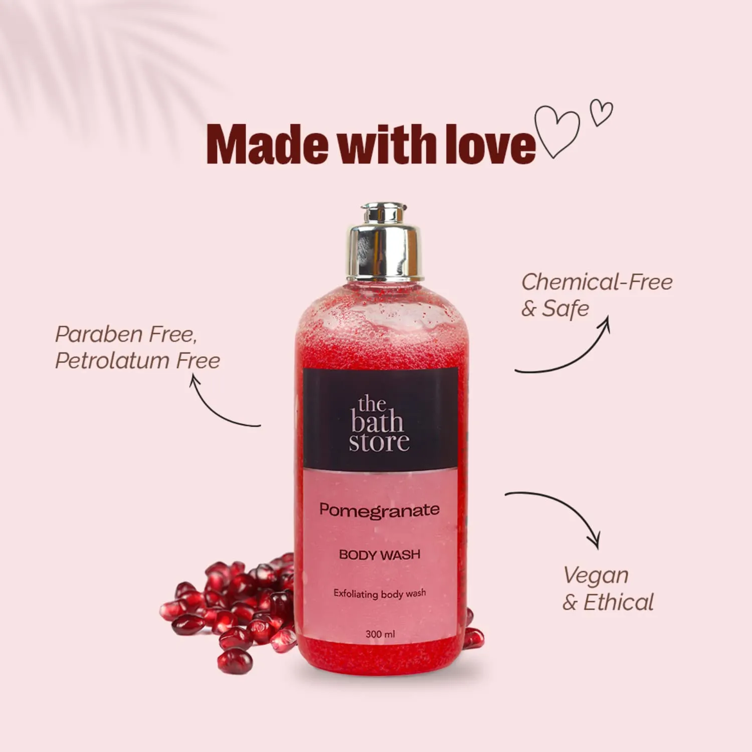 The Bath Store Pomegranate Body Wash - Deeply Cleansing | Exfoliating | Nourishing Liquid Soap | Men and Women - 300ml (Pack of 3)