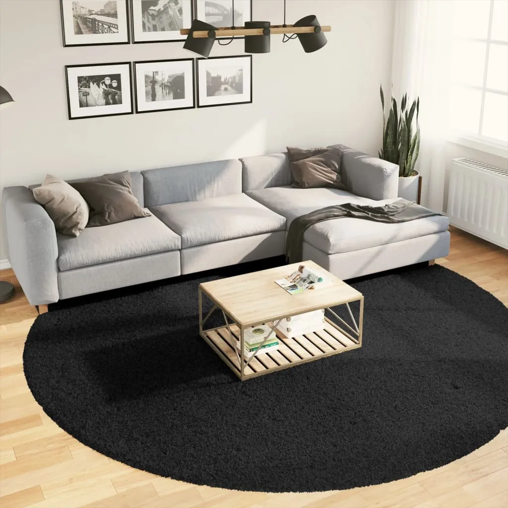 vidaXL Shaggy Rug PAMPLONA - Luxurious High Pile Modern Black Rug - 280 cm Diameter - Durable & Stylish Comfort